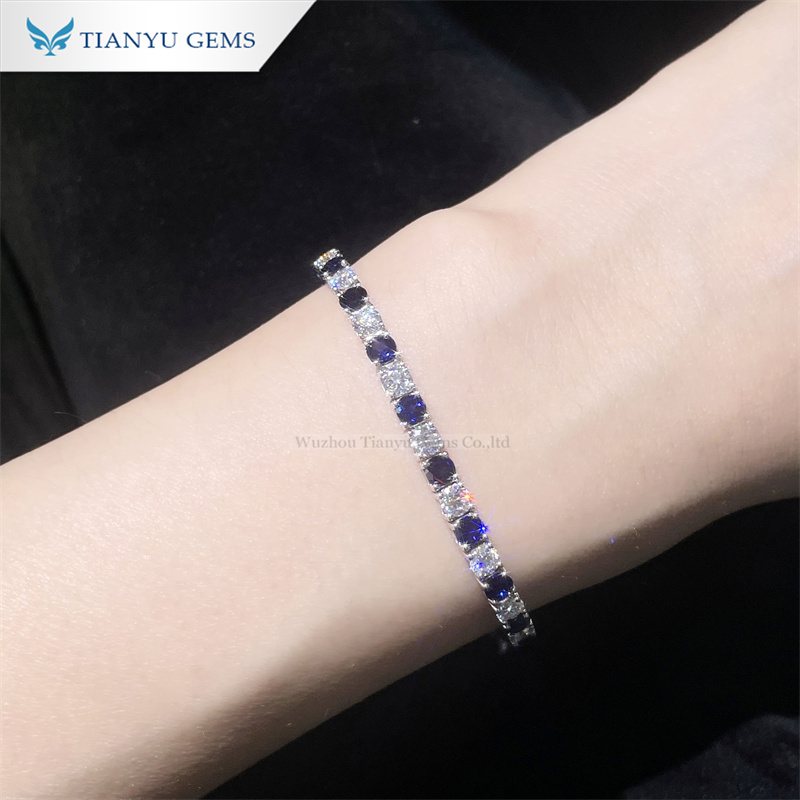 Tianyu Gems 14k White Gold Sapphire Bracelet Fashion Women's Tennis Bracelet 4