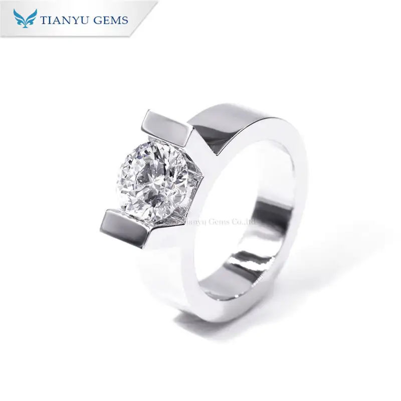 Tianyu Gems Personalized 2ct Round Brilliant Cut CVD Lab Created Diamond Gold Ring Jewelry For Men 1