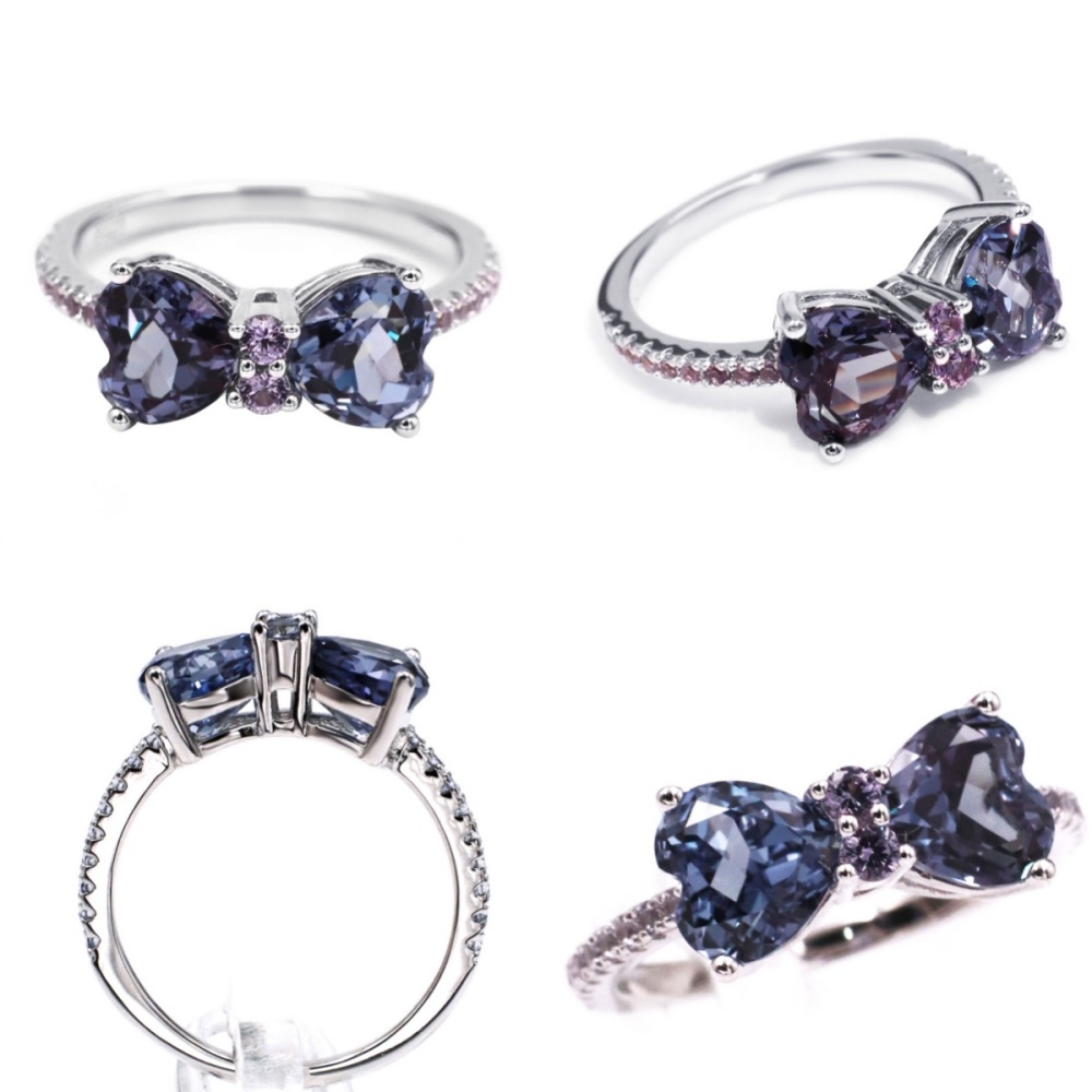 Tianyu Gems Lab-created Alexandrite Bow Ring Heart Cut Gemstone Ring 3
