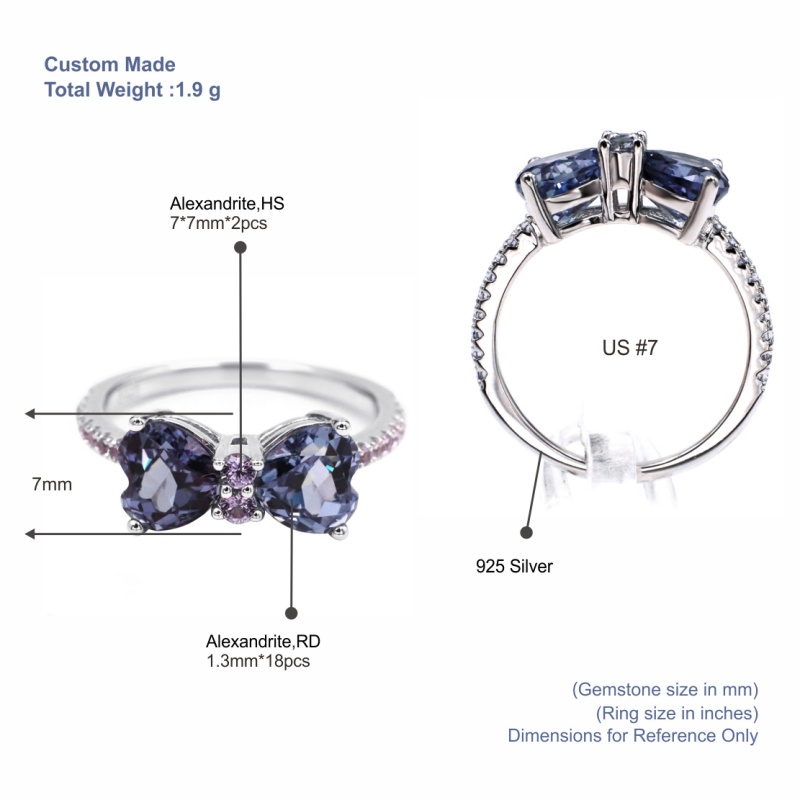 Tianyu Gems Lab-created Alexandrite Bow Ring Heart Cut Gemstone Ring 5