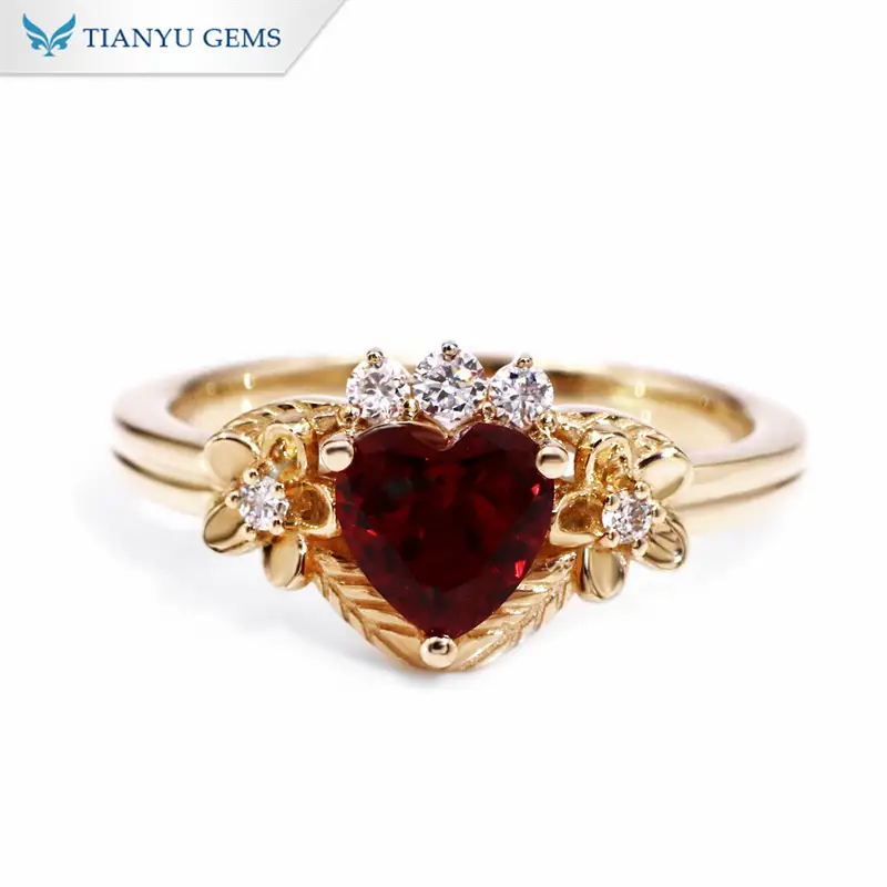 Tianyu Gems Heart Shaped Ruby Yellow Gold Women's Ring 14k Lab Grown Diamond Ring 1
