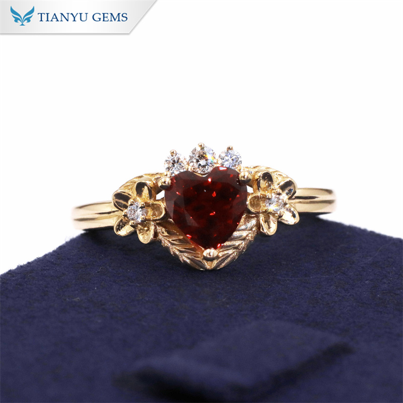 Tianyu Gems Heart Shaped Ruby Yellow Gold Women's Ring 14k Lab Grown Diamond Ring 2