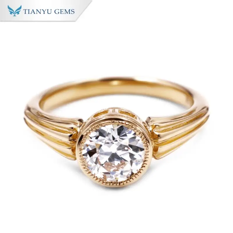 Tianyu Gems Lab Gronw Diamond Yellow Gold Ring 14k Bezel Engagement Ring 1