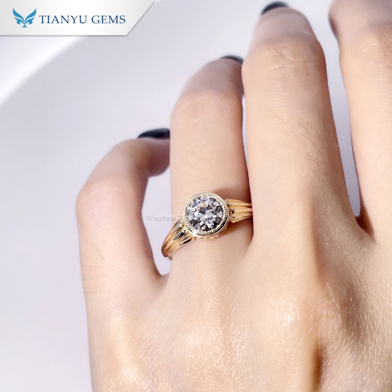 Tianyu Gems Lab Gronw Diamond Yellow Gold Ring 14k Bezel Engagement Ring 4