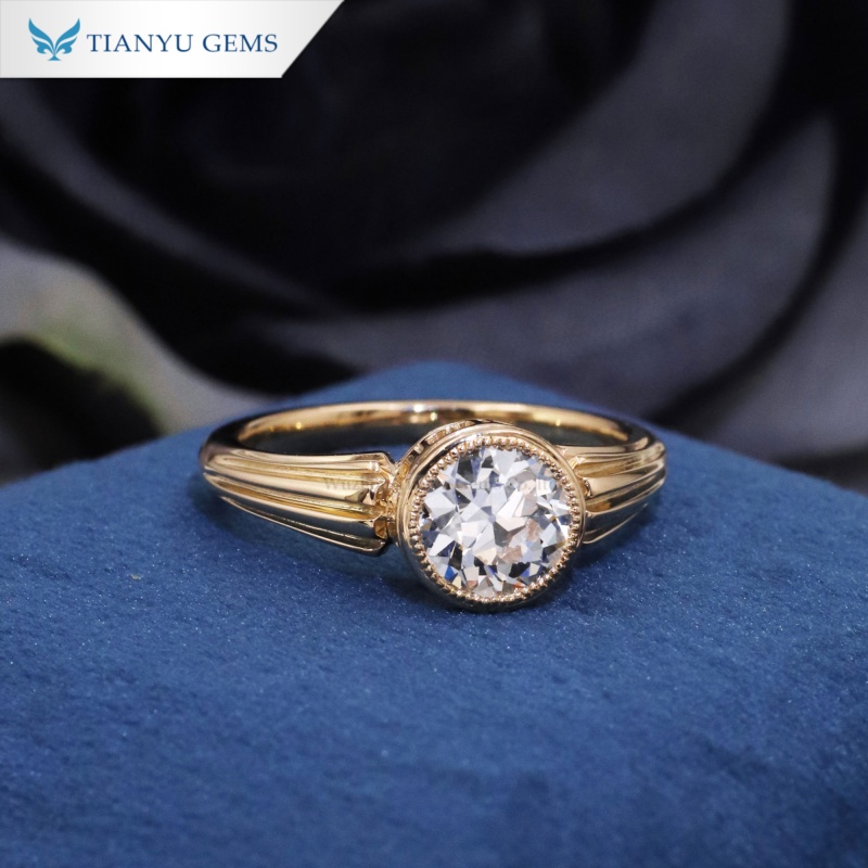 Tianyu Gems Lab Gronw Diamond Yellow Gold Ring 14k Bezel Engagement Ring 2