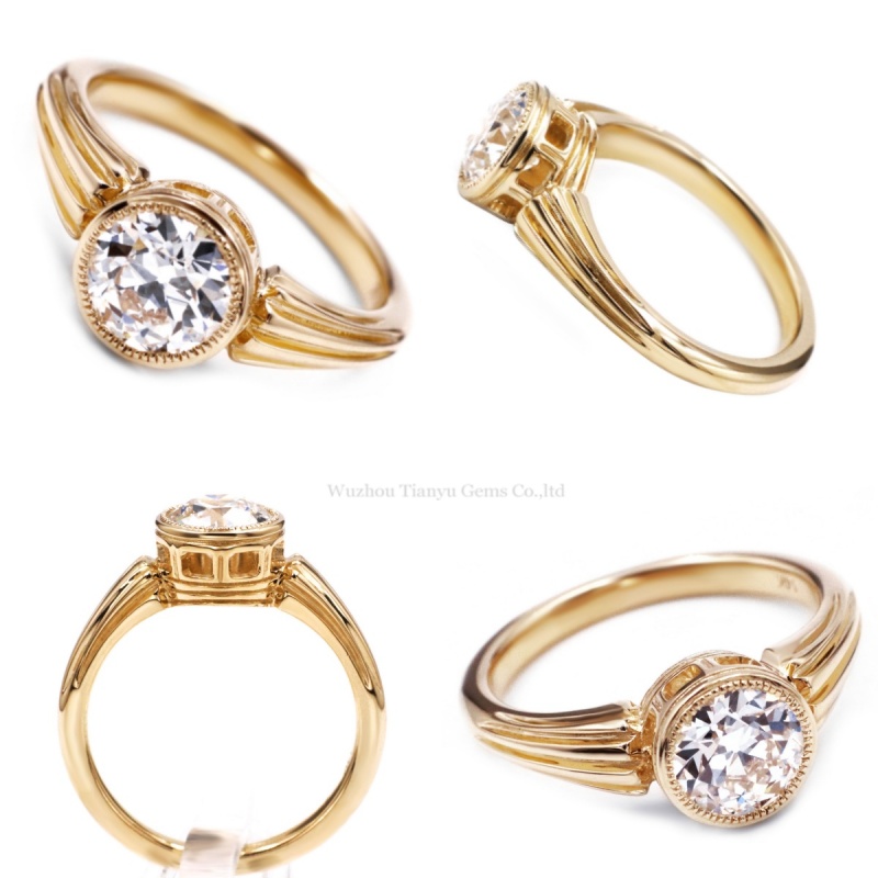 Tianyu Gems Lab Gronw Diamond Yellow Gold Ring 14k Bezel Engagement Ring 6