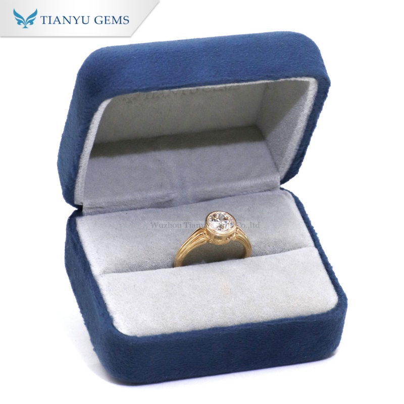 Tianyu Gems Lab Gronw Diamond Yellow Gold Ring 14k Bezel Engagement Ring 7