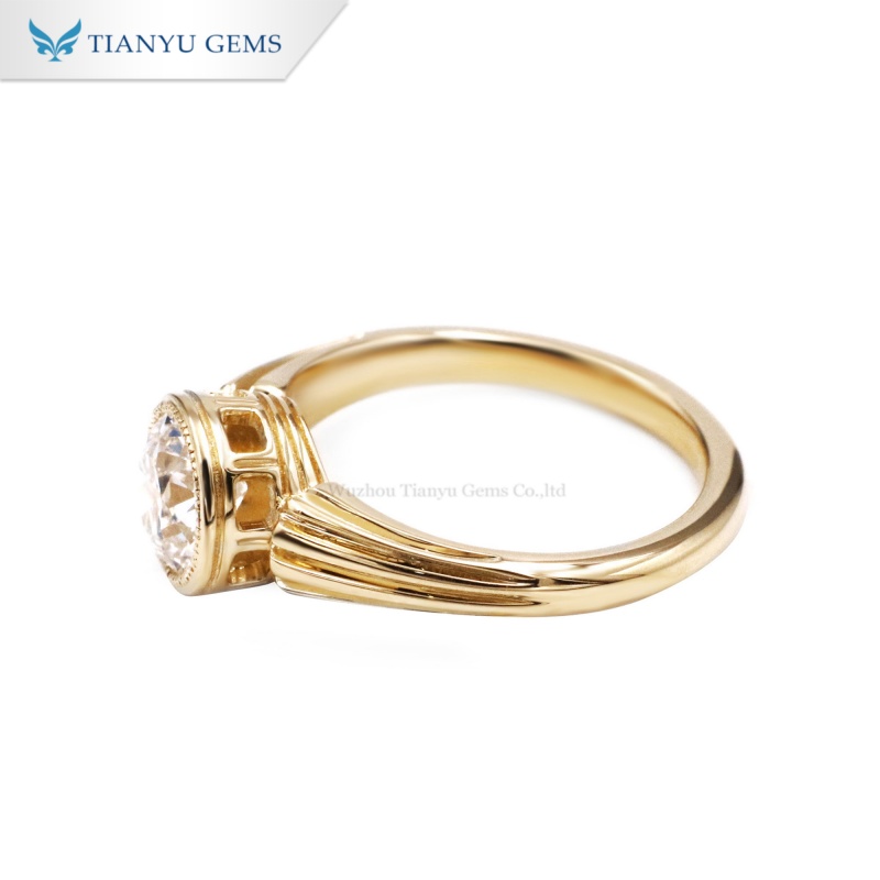 Tianyu Gems Lab Gronw Diamond Yellow Gold Ring 14k Bezel Engagement Ring 3