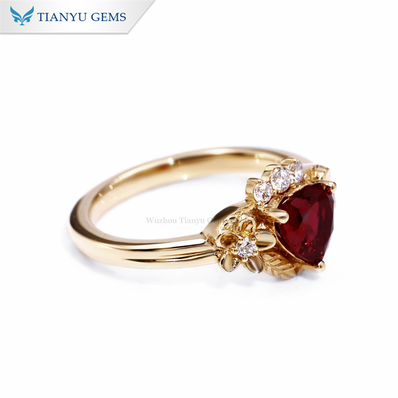 Tianyu Gems Heart Shaped Ruby Yellow Gold Women's Ring 14k Lab Grown Diamond Ring 6