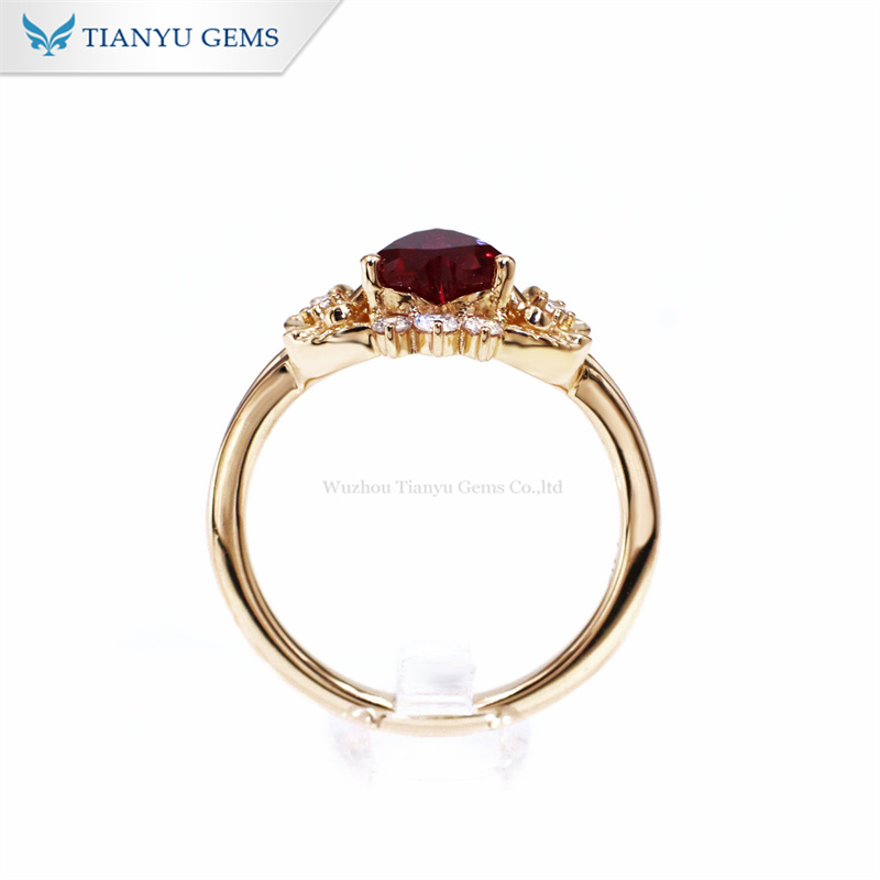 Tianyu Gems Heart Shaped Ruby Yellow Gold Women's Ring 14k Lab Grown Diamond Ring 3