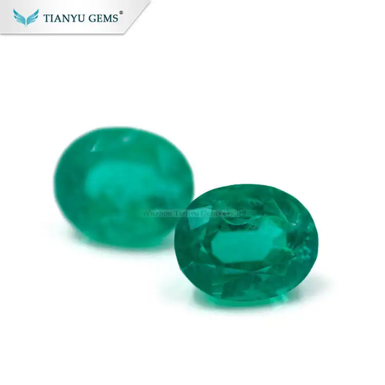 Tianyu gems  8*10mm oval nature cut green hydrothermal synthetic Colombian emerald stone  Synthetic Emerald 1