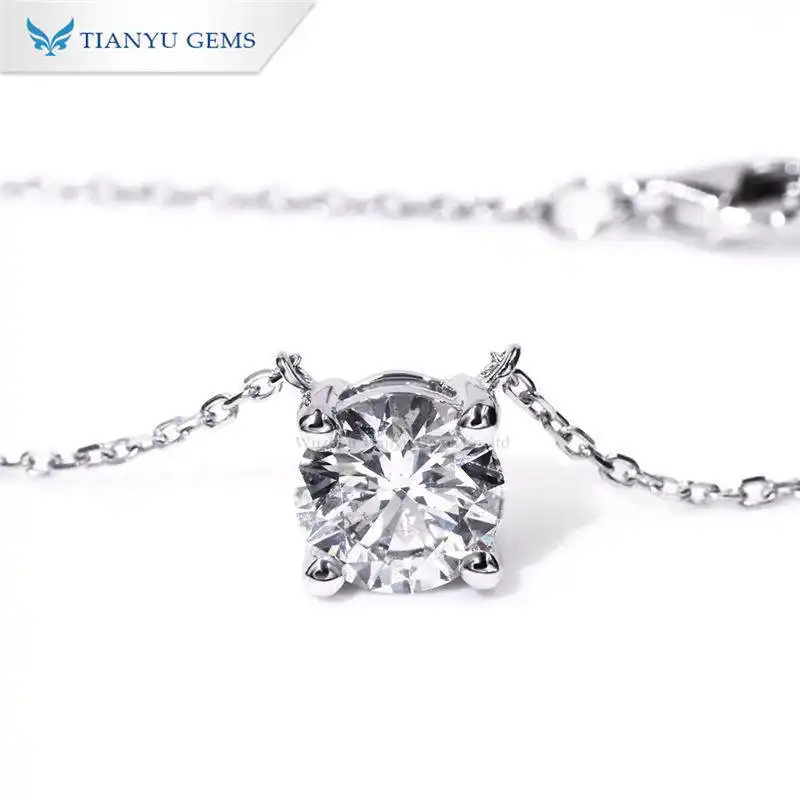 Lab Grown Diamond Necklace Female 14k Gold Four Claws Clavicle Necklace 1