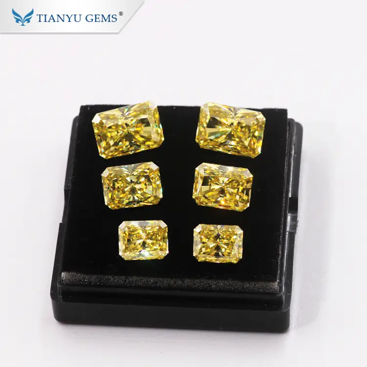 Tianyu gems 9*12mm Long Cushion Modified Brilliant Crushed Ice Cut Synthetic Yellow Moissanite Prix Par Carat 1