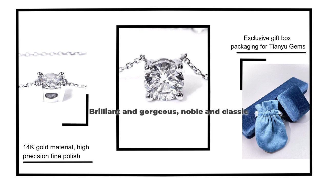 Lab Grown Diamond Necklace Female 14k Gold Four Claws Clavicle Necklace 4