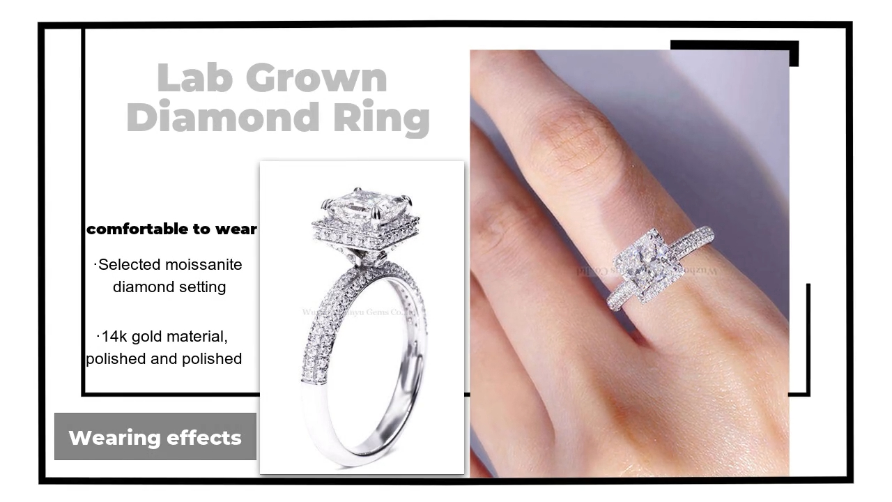 톈위 젬스 프린세스컷 랩그로운 다이아몬드 반지, 14K 골드 반지, 여성용 모이사나이트 그룹 다이아몬드 반지 3