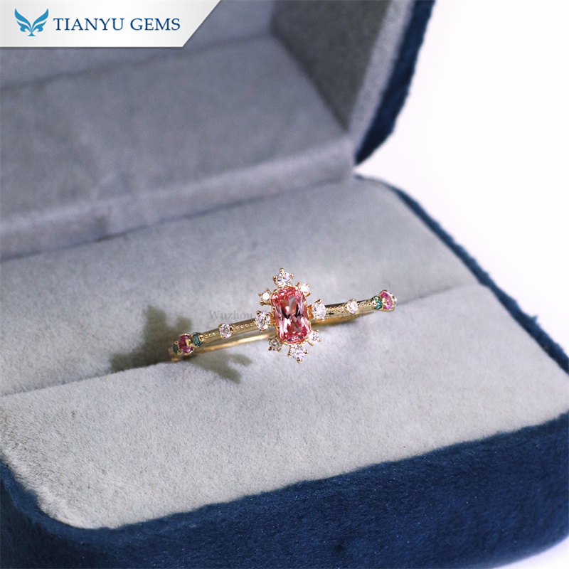 Tianyu Gems  Lab Grown Pink Sapphire Engagement Rings 14k Yellow Gold Gemstone Ring 7