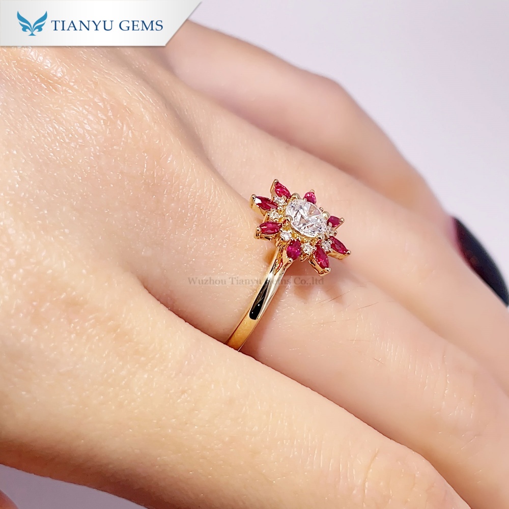 Pengilang Barang Kemas Emas Tianyu Gems Cincin Bunga Delima Cincin Emas Berlian Makmal 14k 2