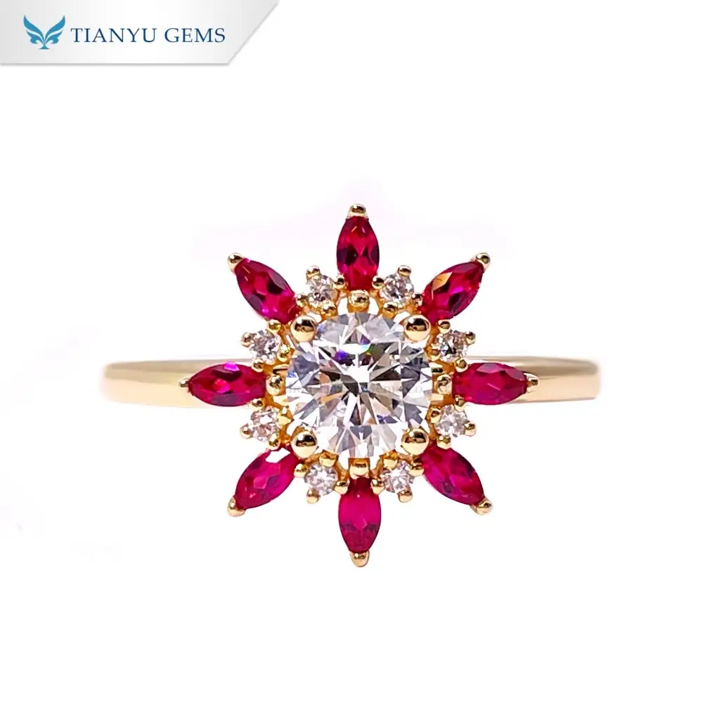 Pengilang Barang Kemas Emas Tianyu Gems Cincin Bunga Delima Cincin Emas Berlian Makmal 14k 1