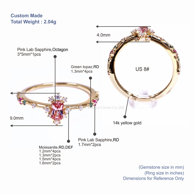 Tianyu Gems  Lab Grown Pink Sapphire Engagement Rings 14k Yellow Gold Gemstone Ring 5