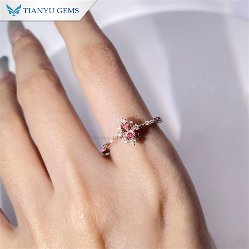 Tianyu Gems  Lab Grown Pink Sapphire Engagement Rings 14k Yellow Gold Gemstone Ring 4