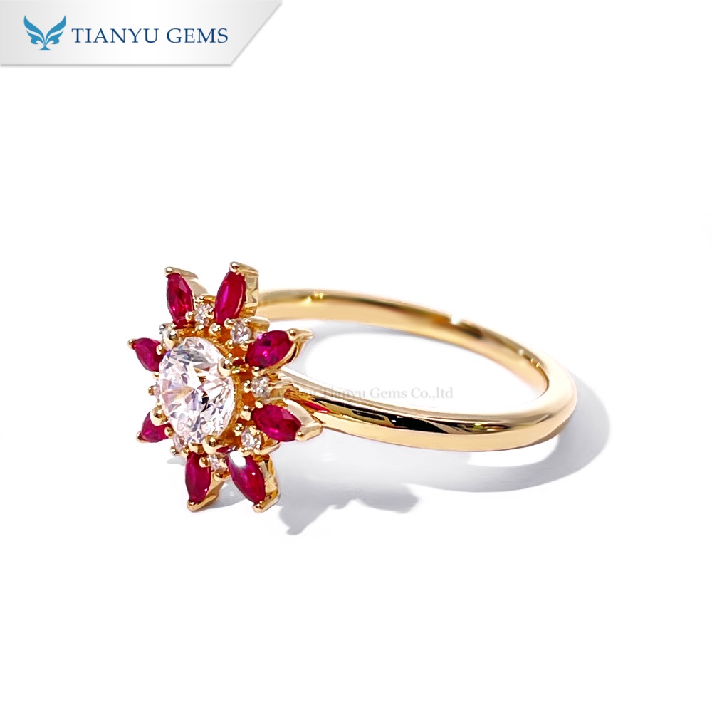 Pengilang Barang Kemas Emas Tianyu Gems Cincin Bunga Delima Cincin Emas Berlian Makmal 14k 3