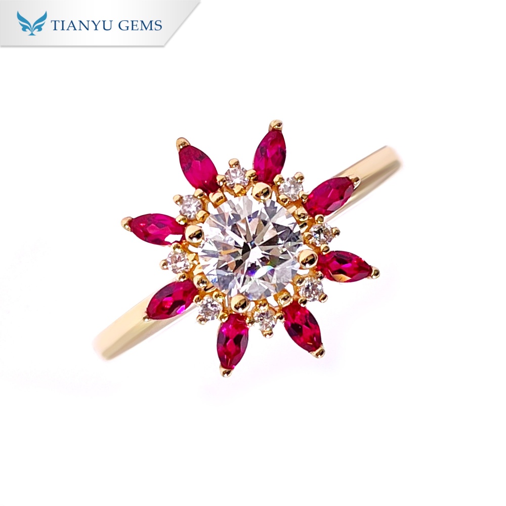Pengilang Barang Kemas Emas Tianyu Gems Cincin Bunga Delima Cincin Emas Berlian Makmal 14k 6