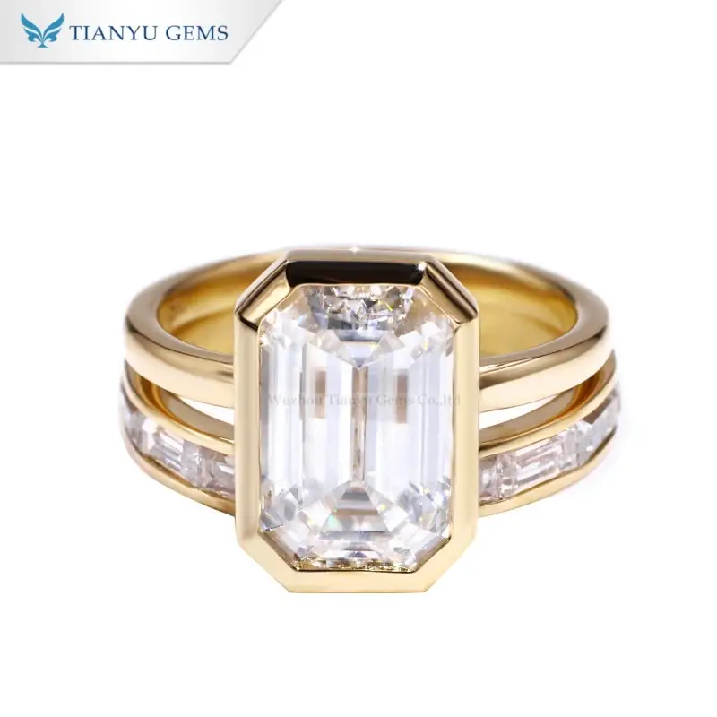 Tianyu Gems Emerald Cut Moissanite Diamond Ring Set 18k Yellow Gold Wedding Ring 1