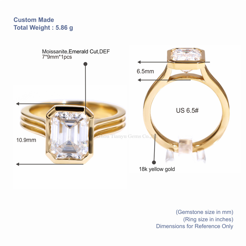 톈위 젬스 에메랄드 컷 솔리테어 옐로우 골드 약혼 반지 5