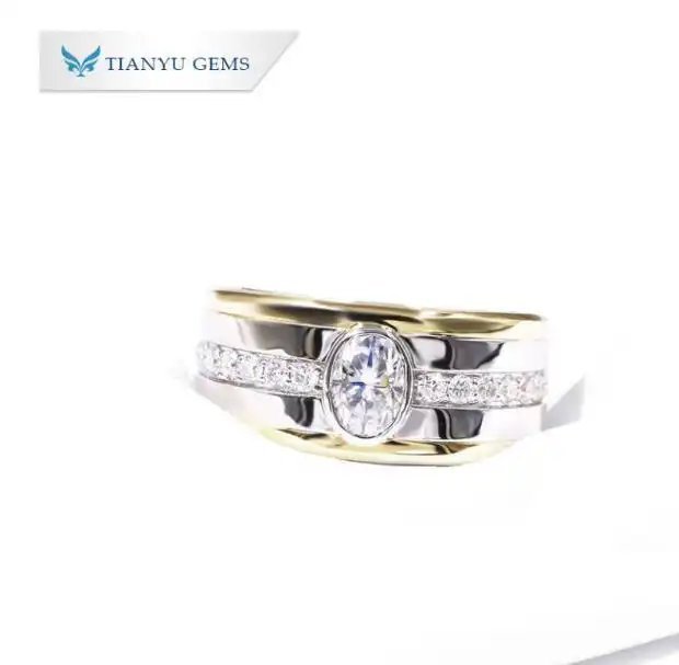 Best Tianyu gems Fashion Men Jewellery 14k Real Gold Oval moissanite Male Wedding Engagement Bands Ring 1