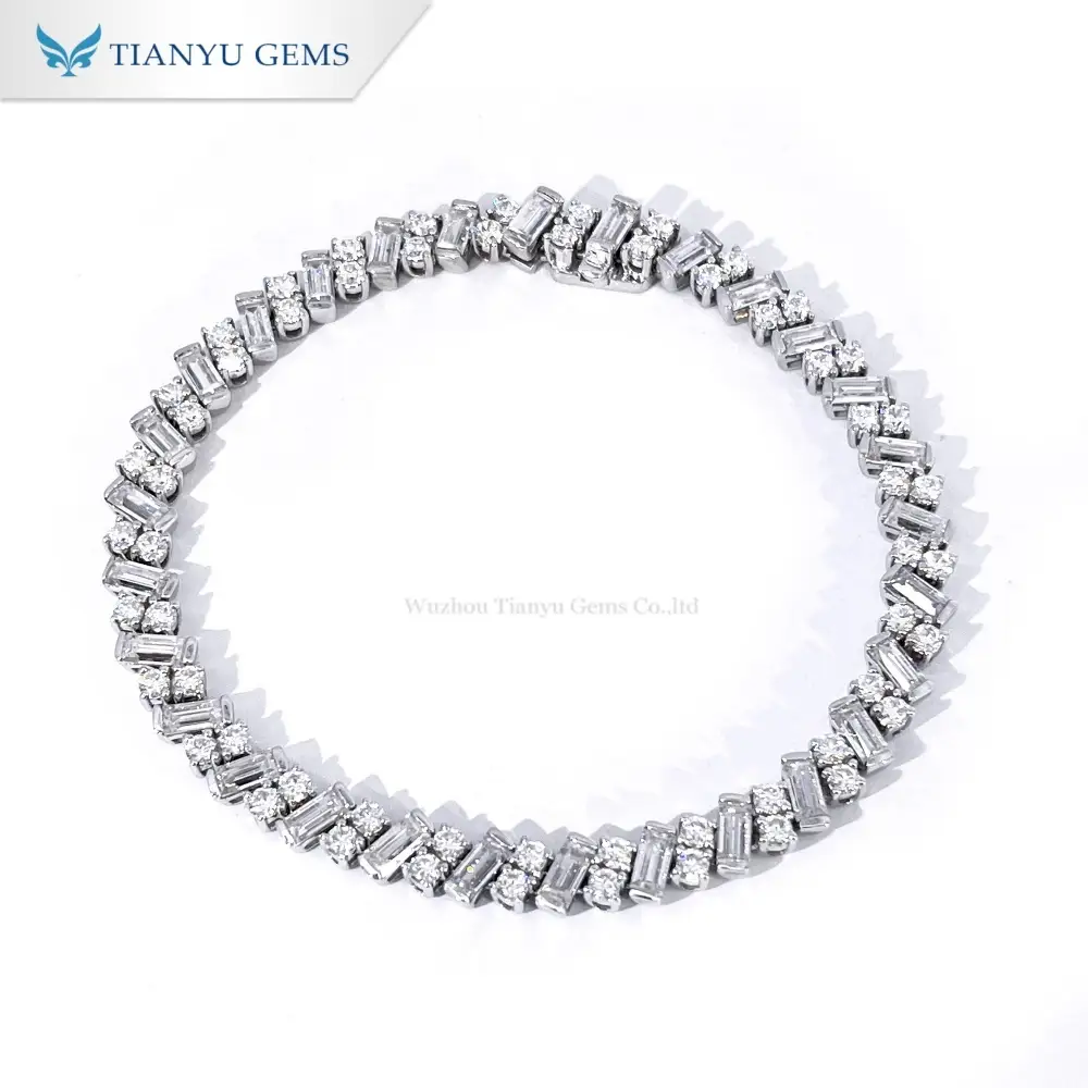Pulseras na Moissanite na may Parihabang Diyamante na may 14k Puting Ginto na may Pahalang na Gintong Tianyu Gems para sa Kababaihan 1