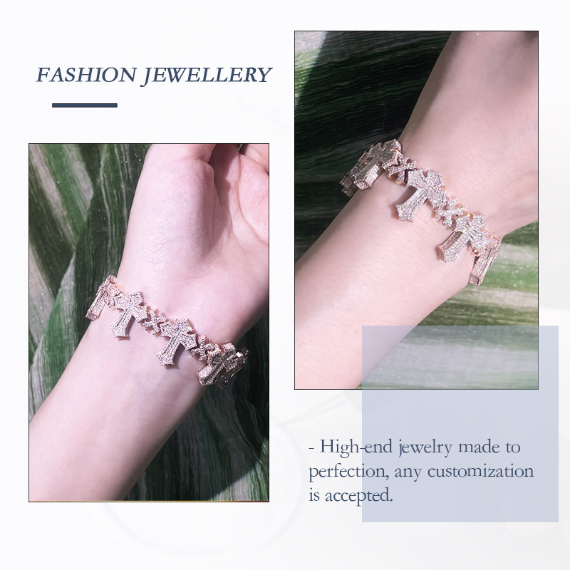 Tianyu Gems cross luxury rose gold bracelet hip-hop moissanite bracelet 5