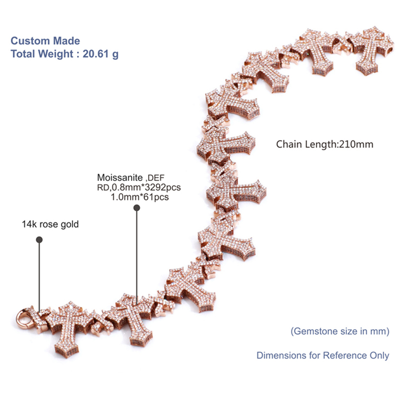Tianyu Gems cross luxury rose gold bracelet hip-hop moissanite bracelet 4