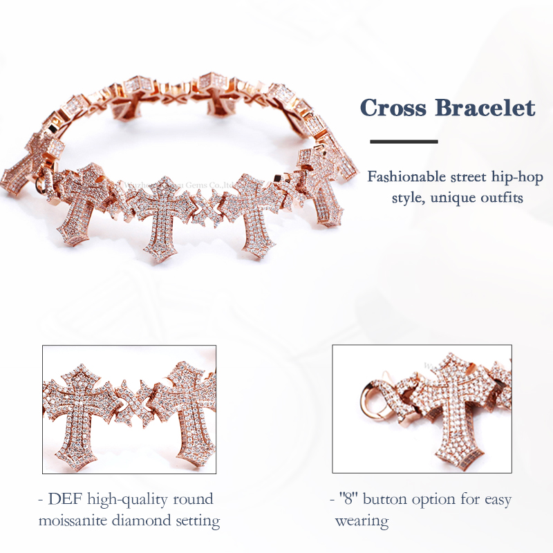 Tianyu Gems cross luxury rose gold bracelet hip-hop moissanite bracelet 3