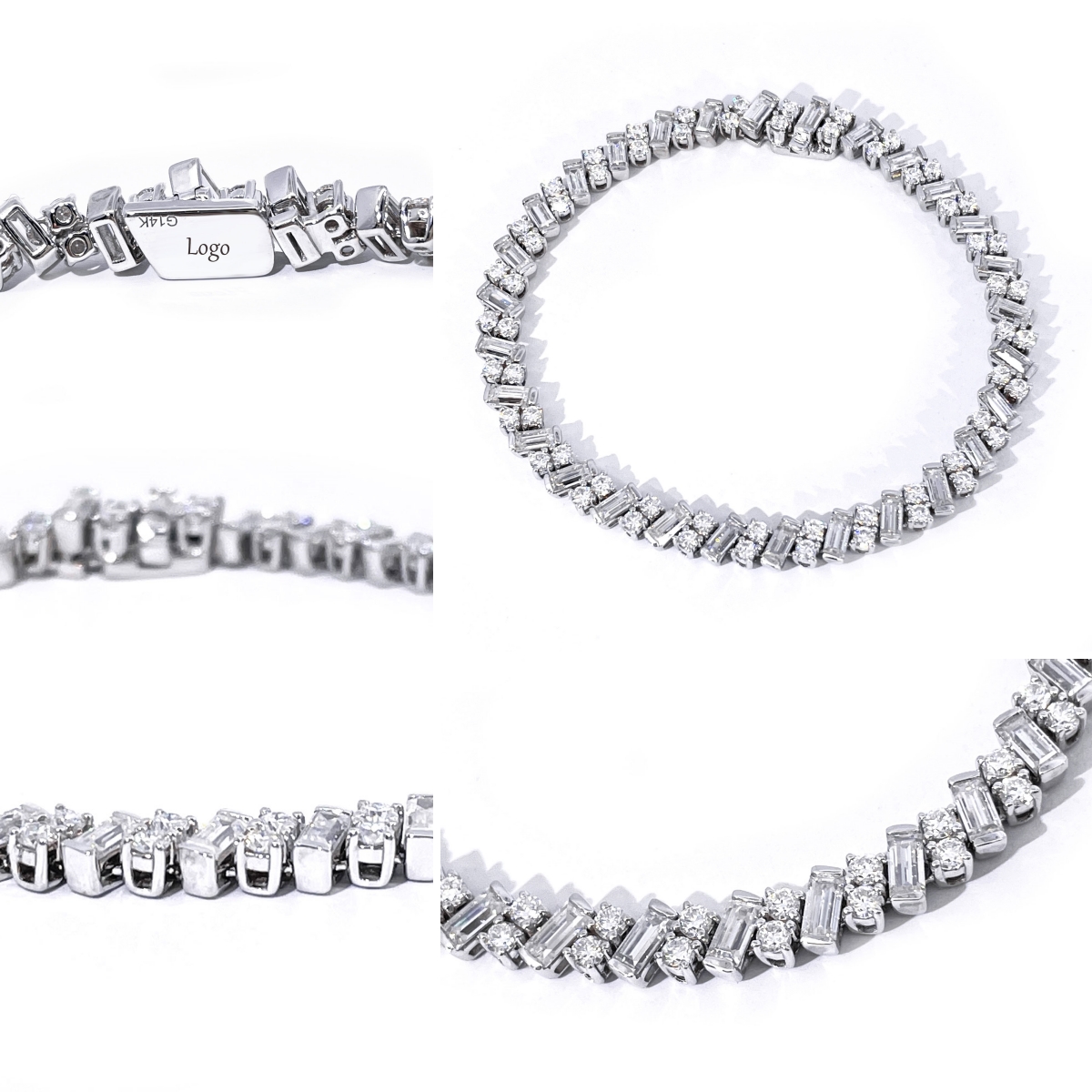 Pulseras na Moissanite na may Parihabang Diyamante na may 14k Puting Ginto na may Pahalang na Gintong Tianyu Gems para sa Kababaihan 6