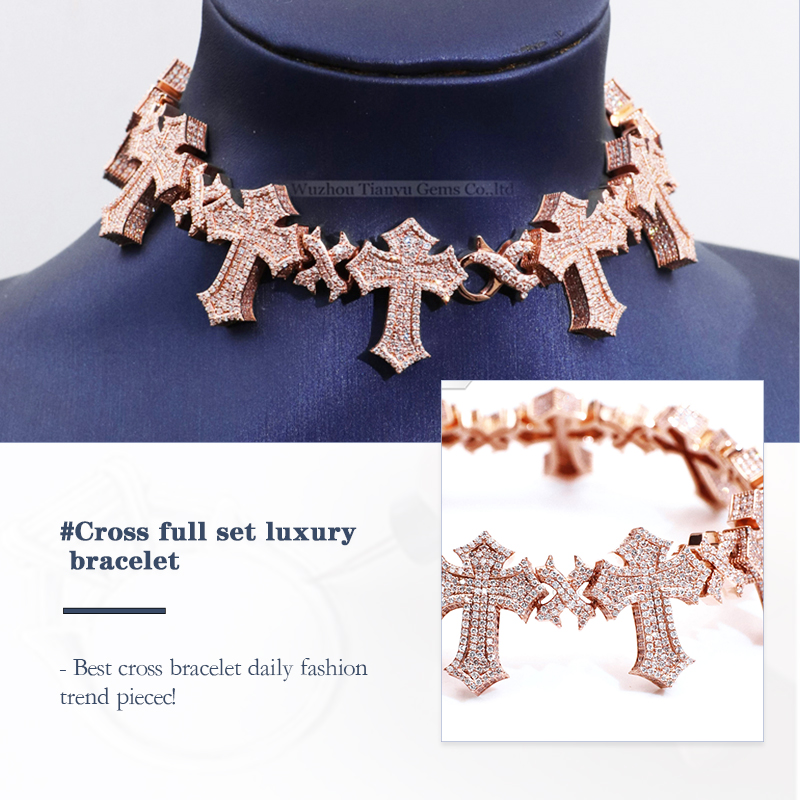 Tianyu Gems cross luxury rose gold bracelet hip-hop moissanite bracelet 2