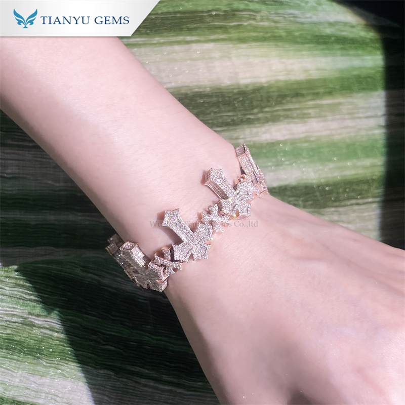 Tianyu Gems cross luxury rose gold bracelet hip-hop moissanite bracelet 6