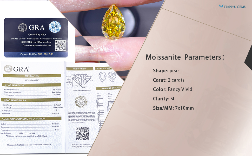 Tianyu Gems Primary Yellow Color SI Clarity  Pear-crushed Ice Cut 7*10mm 2ct Moissanite Wholesale Available 3