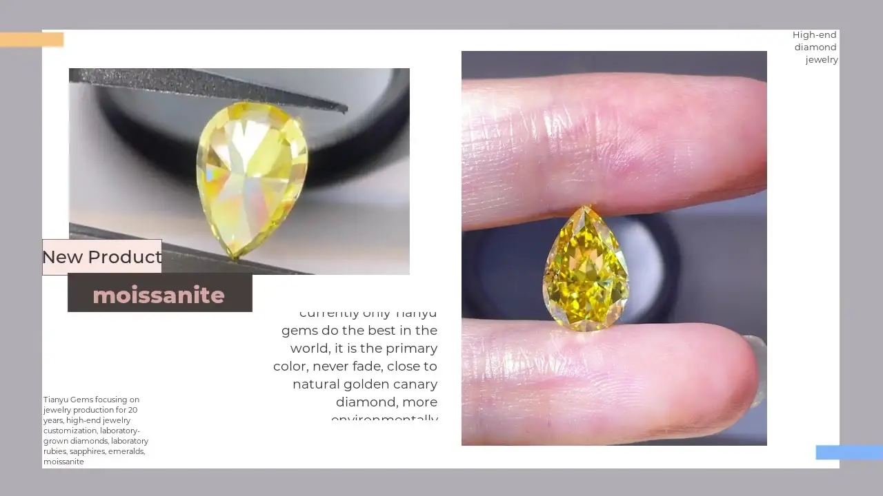 Tianyu Gems Primary Yellow Color SI Clarity  Pear-crushed Ice Cut 7*10mm 2ct Moissanite Wholesale Available 1