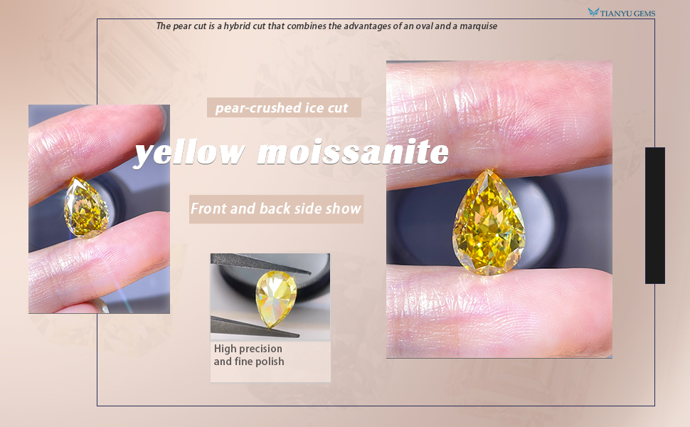Tianyu Gems Primary Yellow Color SI Clarity  Pear-crushed Ice Cut 7*10mm 2ct Moissanite Wholesale Available 2