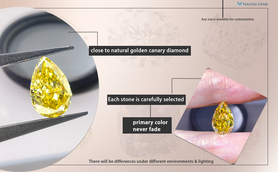 Tianyu Gems Primary Yellow Color SI Clarity  Pear-crushed Ice Cut 7*10mm 2ct Moissanite Wholesale Available 4