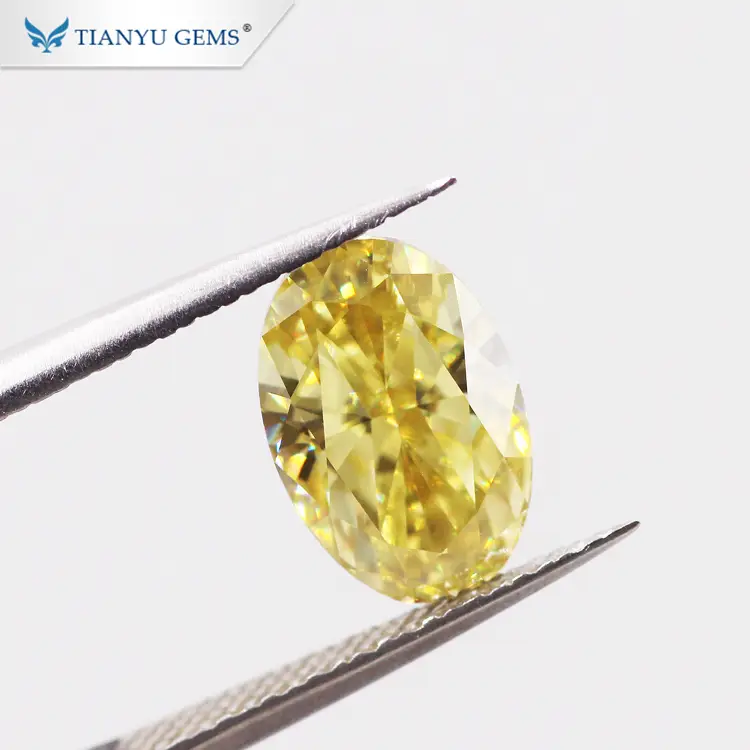 Tianyu gems 8*12mm Oval Modified Brilliant Crushed Ice Cut Synthetic Yellow Moissanite Price Per Carat 1