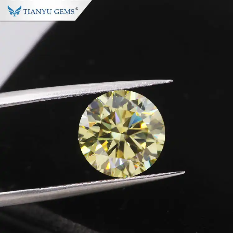 Tianyu gems  Round Cut Light Yellow Moissanite Loose Gemstone 1