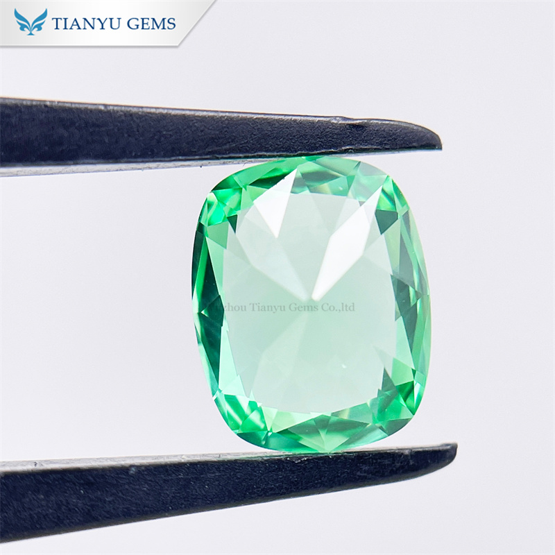 8*10mm Handmade Cushion Old Mine Cut Deep Green Lab Sapphire 9