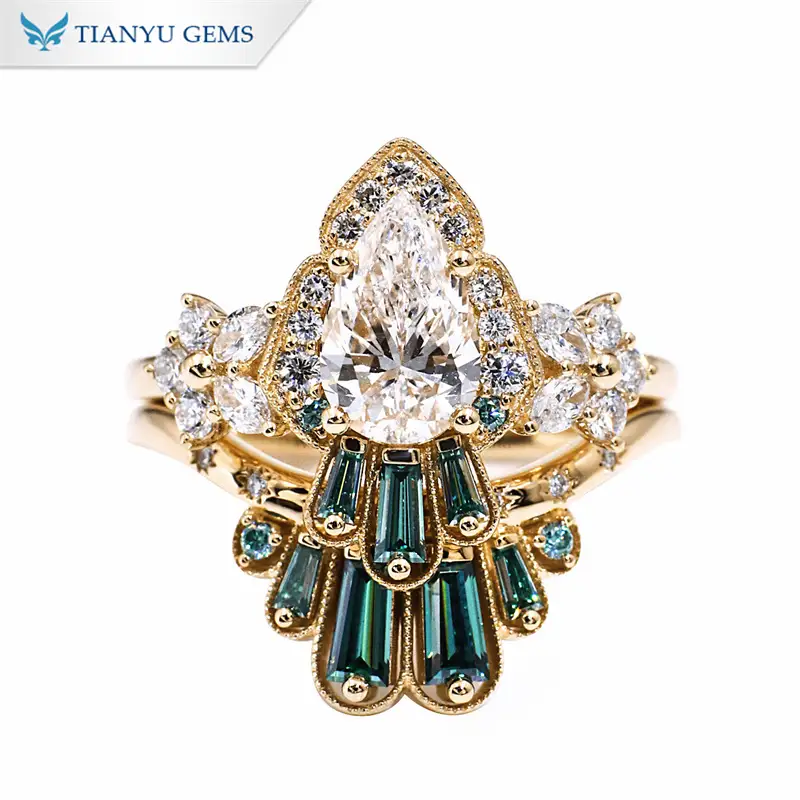 Tianyu Gems 14k Ring Set Pear Cut Lab Grown Diamond Ring Set Yellow Gold 1