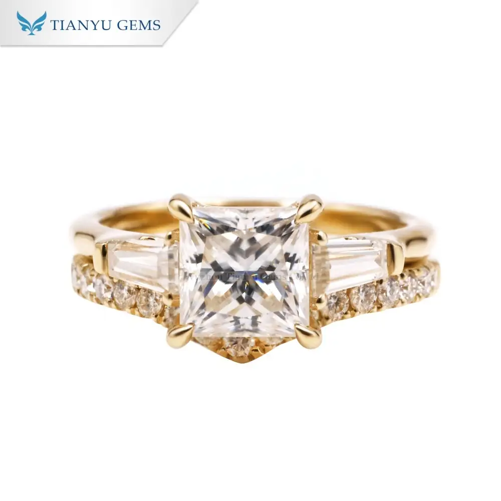 Tianyu Gems Princess Cut Ring Set 14k Yellow Gold Moissanite Bridal Wedding Ring Sets 1