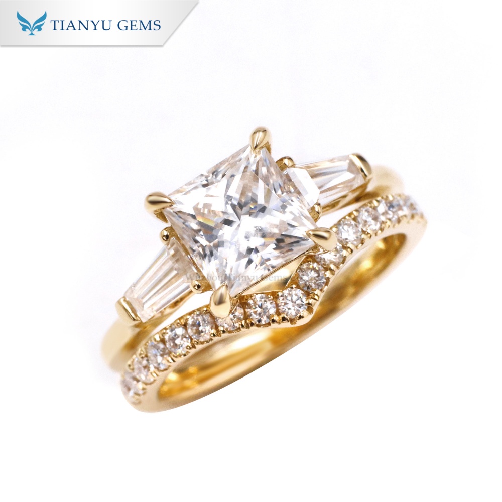 Tianyu Gems Princess Cut Ring Set 14k Yellow Gold Moissanite Bridal Wedding Ring Sets 3