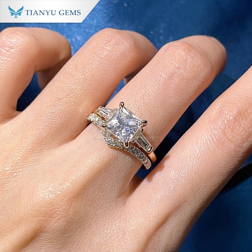 Tianyu Gems Princess Cut Ring Set 14k Yellow Gold Moissanite Bridal Wedding Ring Sets 4