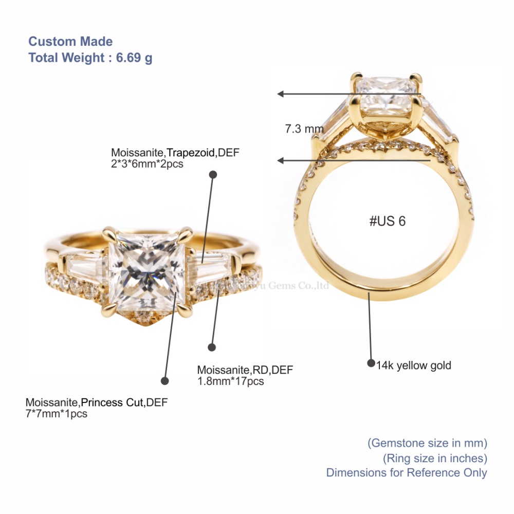 Tianyu Gems Princess Cut Ring Set 14k Yellow Gold Moissanite Bridal Wedding Ring Sets 5