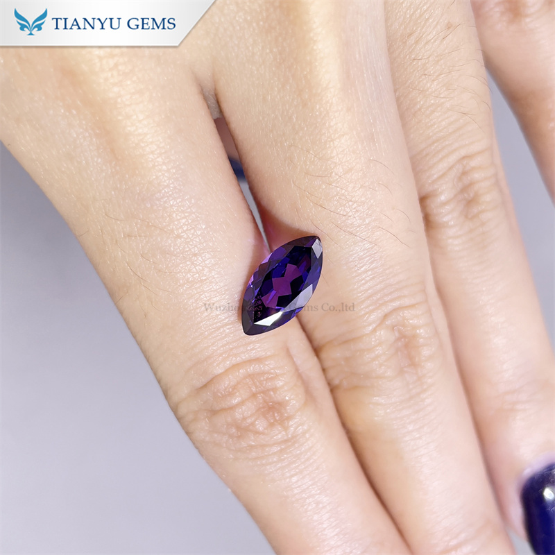 Marquise Natural Cut Purple Blue Lab Grown Sapphire Gemstone 7
