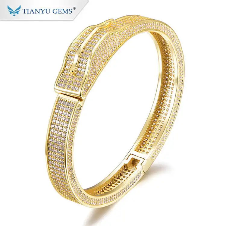 Tianyu Gems Gold Jewelry Wholesale Vendors Rectangle Moissanite Full Diamond Bracelets Cuba Luxury Style 1